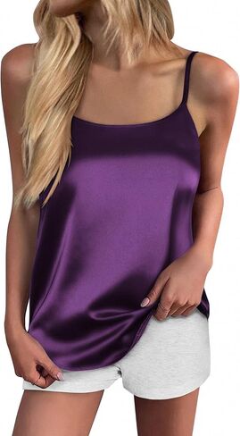 Ekouaer Womens Silk Tank Top Camisole Spaghetti Strap Satin Cami Tops Basic Crew Neck Y Back Silky Camis S-XXL in Kuwait