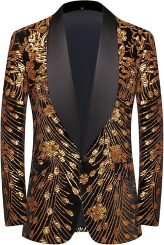 Pyiujtr Men's Sequins Velvet Shawl Lapels Stage Party Prom Wedding Dinner Suit Jacket Blazer in Saudi Arabia