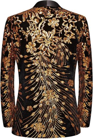 Pyiujtr Men's Sequins Velvet Shawl Lapels Stage Party Prom Wedding Dinner Suit Jacket Blazer in Saudi Arabia
