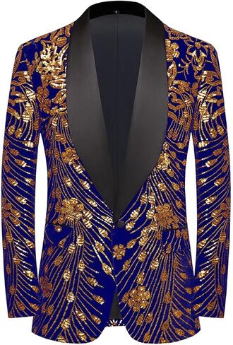 Pyiujtr Men's Sequins Velvet Shawl Lapels Stage Party Prom Wedding Dinner Suit Jacket Blazer in Saudi Arabia
