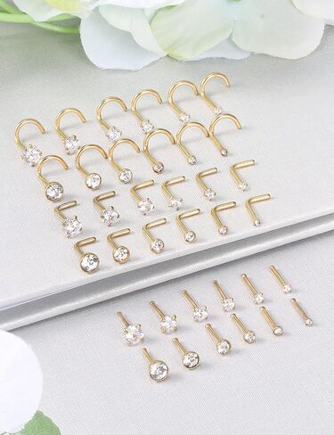 Vsnnsns 18G 20G 22G Nose Rings Studs Piercing Jewelry for Women 316L Surgical Stainless Steel L Shaped Corkscrew Straight CZ Nose Rings Studs Nostril Piercing Jewelry for Women Men Silver Black Gold in Saudi Arabia