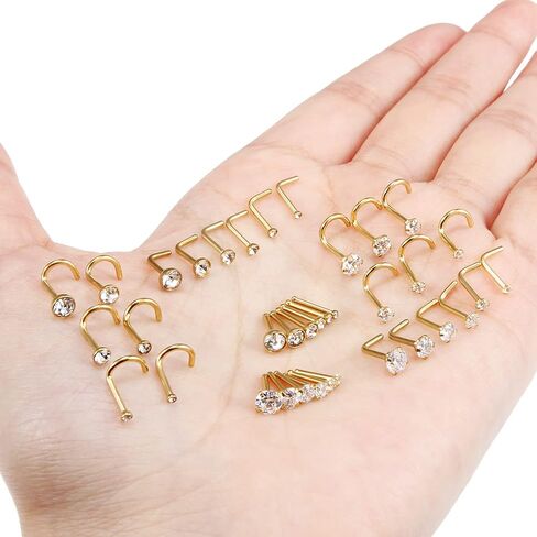 Vsnnsns 18G 20G 22G Nose Rings Studs Piercing Jewelry for Women 316L Surgical Stainless Steel L Shaped Corkscrew Straight CZ Nose Rings Studs Nostril Piercing Jewelry for Women Men Silver Black Gold in Saudi Arabia