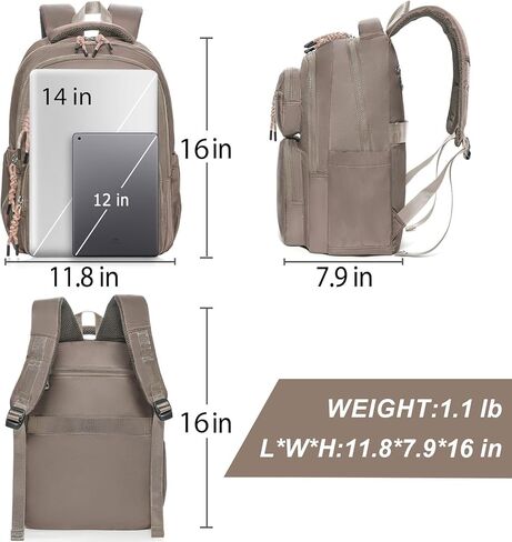 AUGUST 18 Casual Laptop Backpack, 14 inch Laptop Travel Backpack for Women, Water Resistant Casual Bag for Work Travel Commute, Army Green in Kuwait