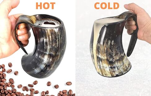 Viking Horn Mug + Viking Drinking Horn - 12 Inch with Viking Compass Engraved and Leather Holster | 100% Authentic Handmade Beer Cups | Food Grade | Genuine Ox Horn | Natural Shine Finish | Gift Bag in Saudi Arabia