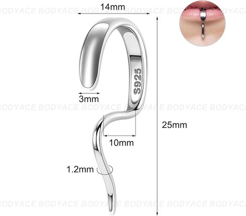 BodyAce 925 Sterling Silver Labret Talon Lip Rings, 16G Silver Lower Lip Studs for Women Men, Halloween Unique Design Lip Piercing New Jewelry in Kuwait