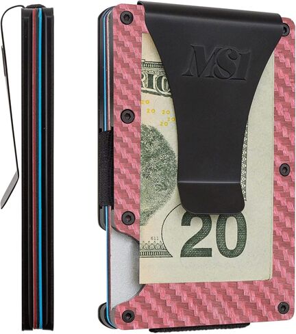 محفظة بسيطة للرجال - محفظة RFID رفيعة | حامل بطاقات ائتمان من الخشب الطبيعي وألياف الكربون المقاومة للخدش ومعدن، ومشبك نقود يسهل تخزين النقود والبطاقات محفظة رجالية (معدن، أسود) in Kuwait