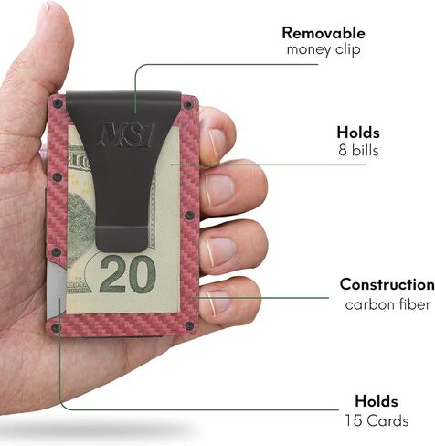 محفظة بسيطة للرجال - محفظة RFID رفيعة | حامل بطاقات ائتمان من الخشب الطبيعي وألياف الكربون المقاومة للخدش ومعدن، ومشبك نقود يسهل تخزين النقود والبطاقات محفظة رجالية (معدن، أسود) in Kuwait