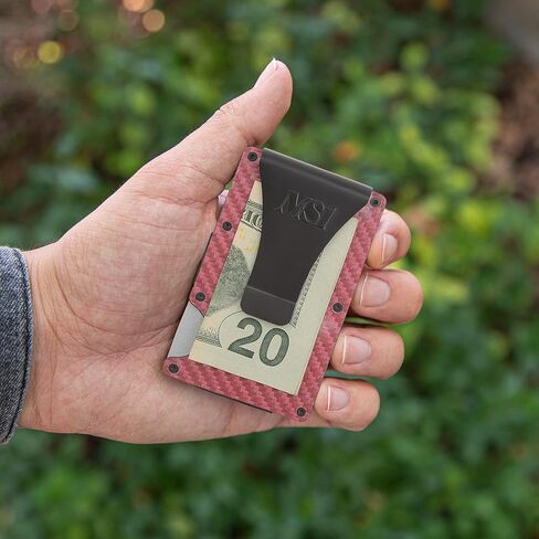 محفظة بسيطة للرجال - محفظة RFID رفيعة | حامل بطاقات ائتمان من الخشب الطبيعي وألياف الكربون المقاومة للخدش ومعدن، ومشبك نقود يسهل تخزين النقود والبطاقات محفظة رجالية (معدن، أسود) in Kuwait