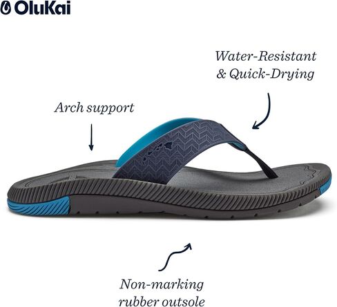 OLUKAI Awiki Men's Beach Sandals, Quick-Dry Flip-Flop Slides, Water Resistant Lining & Wet Grip Soles, All-Day Comfort & Arch Support in Saudi Arabia