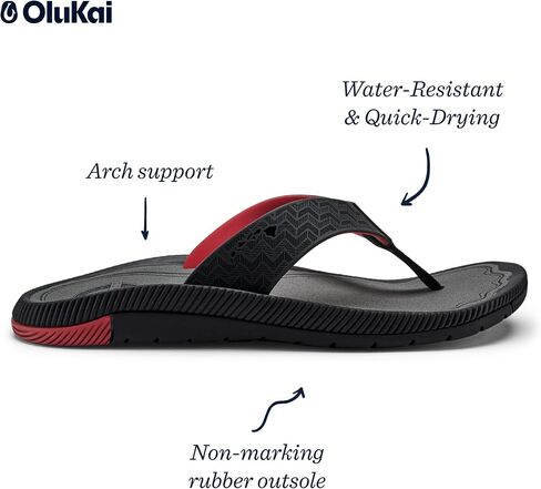 OLUKAI Awiki Men's Beach Sandals, Quick-Dry Flip-Flop Slides, Water Resistant Lining & Wet Grip Soles, All-Day Comfort & Arch Support in Kuwait