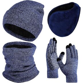 Apoway 4 Pieces Winter Beanie Hat Scarf Touchscreen Gloves Ear Warmer Set Warm Knit Hat Neck Warmer for Men and Women in Kuwait