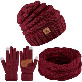 URATOT 3 حزمة الشتاء محبوك قبعة قبعة وشاح قفازات مجموعة سميكة قبعة ووشاح قفازات لمس للرجال والنساء in Kuwait