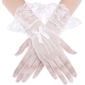 Yikisdy Lady Lace Wedding Gloves Floral Elegant Glove Short Bridal Gloves Dinner 50's Tea Party Costume for Women and Girls in Kuwait