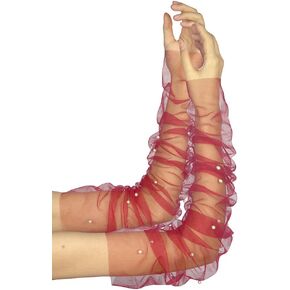 GRYUIRY Long Tulle Pearl Gloves Fingerless Beaded Sheer Bridal Gloves for Wedding Tea Opera Party Hallowmas Costume Accessory in Saudi Arabia