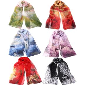 6 Pcs Scarves for Women Floral Pattern Scarf Shawl Lightweight Fashion Scarves Sunscreen Women Scarf Chiffon Flowers Printed Pattern Scarf Shawl Wraps, 6 Colors in Kuwait