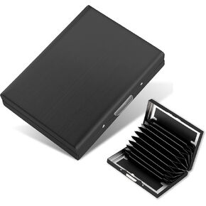 YILANDI RFID حامل بطاقة الائتمان رفيعة محفظة بطاقة الائتمان المعدنية حافظة حماية لبطاقة الائتمان مع 10 فتحات للبطاقات حافظة بطاقات محمولة منظم بطاقات العمل للنساء أو الرجال (أسود) in Kuwait