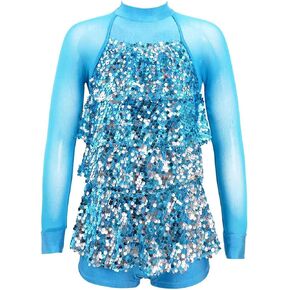 FEESHOW Kids Girls Sparkling Sequins Hip-Hop Jazz Ballet Latin Dance Dress Leotard Jumpsuit Performance Costume in Kuwait