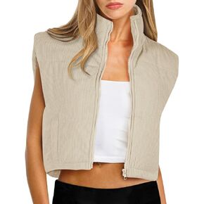 سترة منتفخة شتوية من LASLULU سترة قصيرة خفيفة الوزن بدون أكمام ملابس خارجية دافئة منتفخة بسحاب وسترات وجيوب معطف in Kuwait