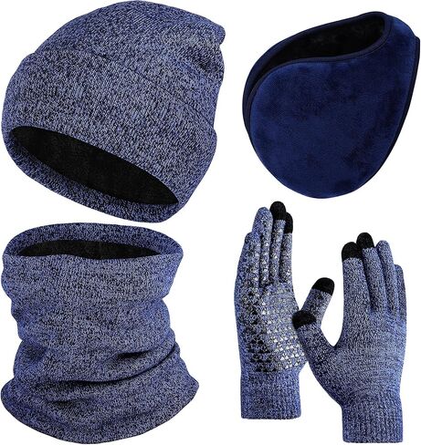 Apoway 4 Pieces Winter Beanie Hat Scarf Touchscreen Gloves Ear Warmer Set Warm Knit Hat Neck Warmer for Men and Women in Kuwait