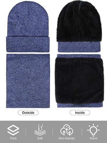 Apoway 4 Pieces Winter Beanie Hat Scarf Touchscreen Gloves Ear Warmer Set Warm Knit Hat Neck Warmer for Men and Women in Kuwait