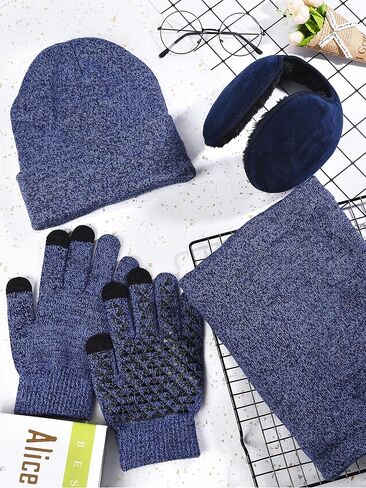Apoway 4 Pieces Winter Beanie Hat Scarf Touchscreen Gloves Ear Warmer Set Warm Knit Hat Neck Warmer for Men and Women in Kuwait