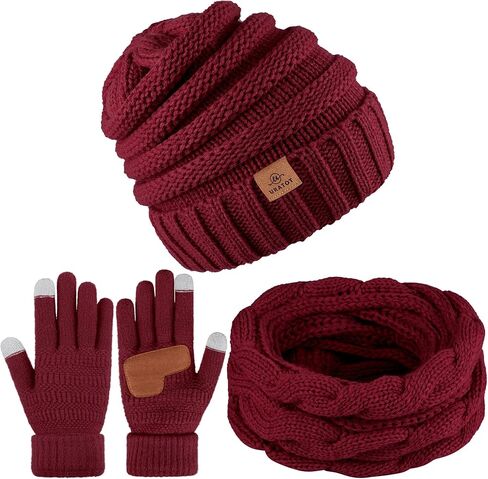 URATOT 3 حزمة الشتاء محبوك قبعة قبعة وشاح قفازات مجموعة سميكة قبعة ووشاح قفازات لمس للرجال والنساء in Kuwait