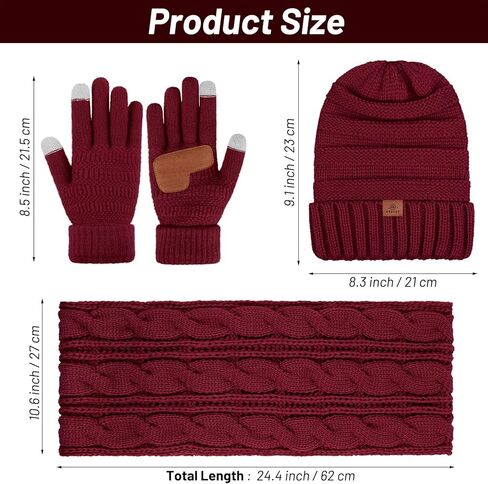 URATOT 3 حزمة الشتاء محبوك قبعة قبعة وشاح قفازات مجموعة سميكة قبعة ووشاح قفازات لمس للرجال والنساء in Kuwait