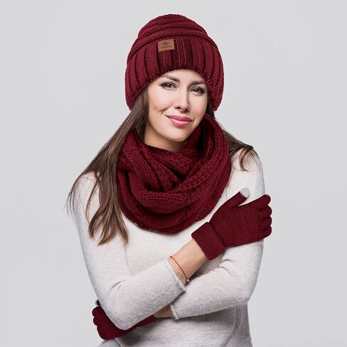 URATOT 3 حزمة الشتاء محبوك قبعة قبعة وشاح قفازات مجموعة سميكة قبعة ووشاح قفازات لمس للرجال والنساء in Kuwait