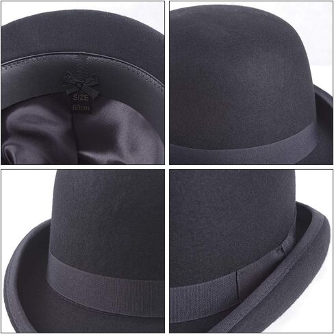 قبعة FORDALLIO للرجال من الصوف الأسود اللباد الرسمي ذات القبة فيدورا باولر ديربي in Kuwait