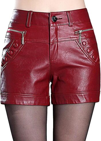 HALITOSS Womens High Waisted Faux Leather Shorts with Pockets Button Motor Biker PU Leather Short in Saudi Arabia