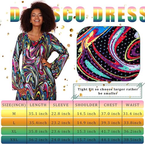 فستان Ketays 70s ديسكو للنساء ملابس سباركلي 70s زي فساتين ديسكو موضة النظارات الشمسية القرط وشاح in Kuwait