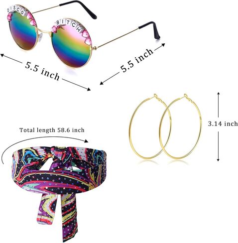 فستان Ketays 70s ديسكو للنساء ملابس سباركلي 70s زي فساتين ديسكو موضة النظارات الشمسية القرط وشاح in Kuwait