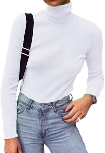 Roselux Women Long Sleeve Knit Ribbed Turtleneck Layer Tops Neon Green Elastic Shirt Pullovers Slim Fit Sweater in Saudi Arabia