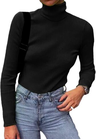 Roselux Women Long Sleeve Knit Ribbed Turtleneck Layer Tops Neon Green Elastic Shirt Pullovers Slim Fit Sweater in Saudi Arabia