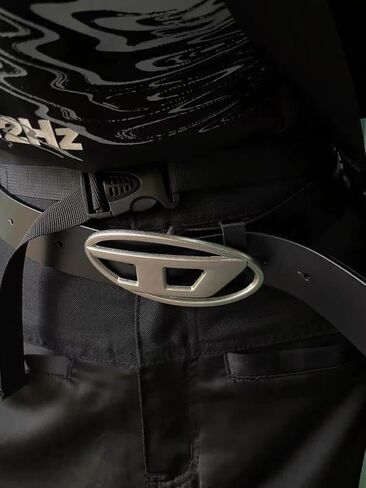 Simple Retro Silver Button D Letter Belt Versatile Decorative Dress Jeans Black Belt, Black, 41.3in in Kuwait