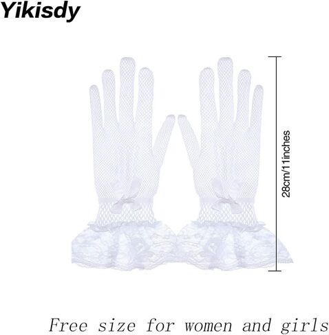 Yikisdy Lady Lace Wedding Gloves Floral Elegant Glove Short Bridal Gloves Dinner 50's Tea Party Costume for Women and Girls in Kuwait