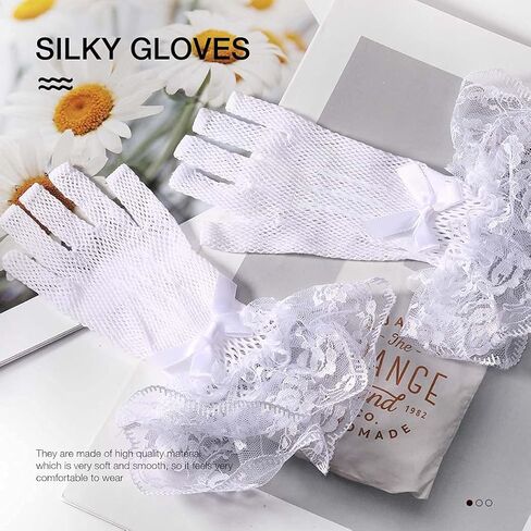 Yikisdy Lady Lace Wedding Gloves Floral Elegant Glove Short Bridal Gloves Dinner 50's Tea Party Costume for Women and Girls in Kuwait