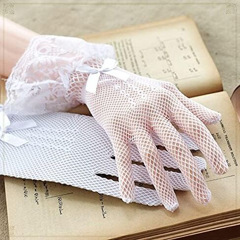 Yikisdy Lady Lace Wedding Gloves Floral Elegant Glove Short Bridal Gloves Dinner 50's Tea Party Costume for Women and Girls in Kuwait