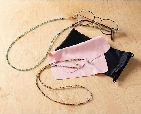 Eyeglass Chains for Women - 2-Piece Set Beaded Glasses Holder Strap, Retainer Cord with Beads, Microfiber Cloth and Polyester Pouch, Ideal for Sunglasses, Reading Glasses, Multicolor, 27 Inches in Saudi Arabia