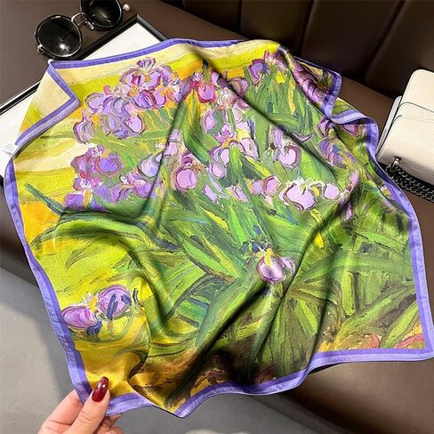100% Mulberry Silk Neck Scarf - 21'' x 21'' Lightweight Neckerchief - Women Men Small Square Digital Printed Scarves in Saudi Arabia