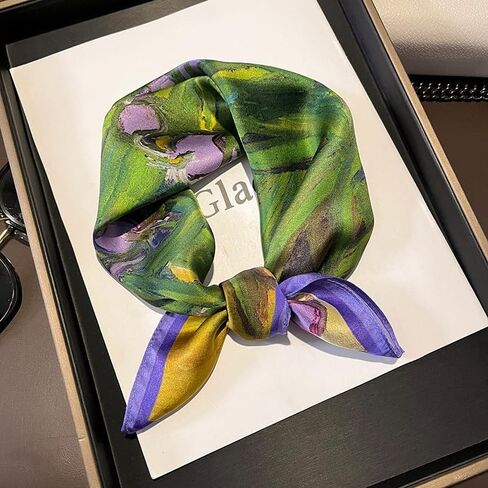 100% Mulberry Silk Neck Scarf - 21'' x 21'' Lightweight Neckerchief - Women Men Small Square Digital Printed Scarves in Saudi Arabia