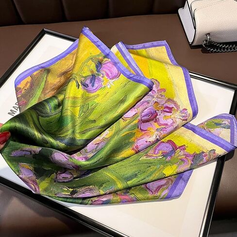 100% Mulberry Silk Neck Scarf - 21'' x 21'' Lightweight Neckerchief - Women Men Small Square Digital Printed Scarves in Saudi Arabia