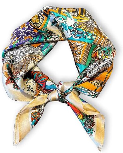 100% Mulberry Silk Neck Scarf - 21'' x 21'' Lightweight Neckerchief - Women Men Small Square Digital Printed Scarves in Saudi Arabia