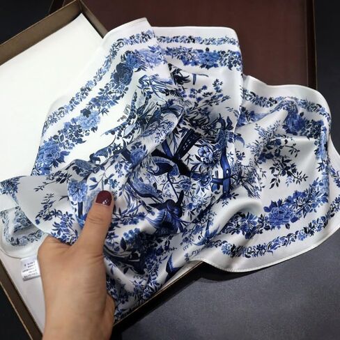 وشاح للرقبة من حرير التوت 100% من Weximil - منديل خفيف الوزن مقاس 21 بوصة × 21 بوصة - أوشحة مطبوعة رقمية مربعة صغيرة للنساء والرجال in Kuwait