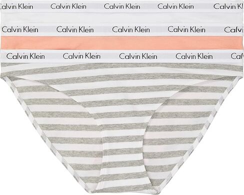Calvin Klein Women's Carousel Logo Cotton Stretch Bikini Panties, 3 Pack, Mellow Orange/White/Rainer Stripe_Grey Heather, Small in Saudi Arabia