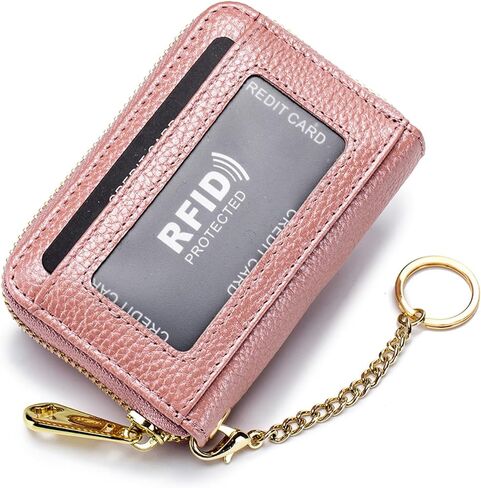 Tapp Collections RFID Credit Card Holder, Small Leather Zipper Card Case Wallet with ID Window & Detachable Keychain - Black in Saudi Arabia