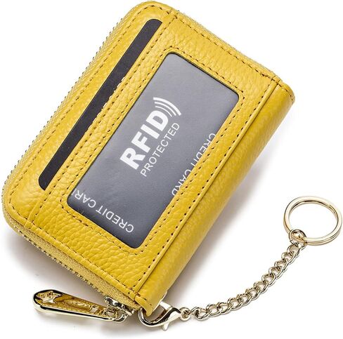 Tapp Collections RFID Credit Card Holder, Small Leather Zipper Card Case Wallet with ID Window & Detachable Keychain - Black in Saudi Arabia