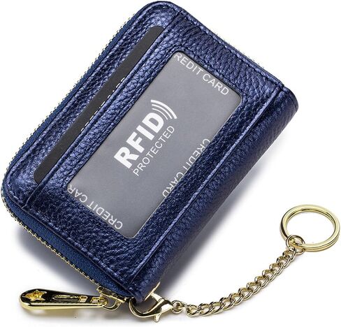 Tapp Collections RFID Credit Card Holder, Small Leather Zipper Card Case Wallet with ID Window & Detachable Keychain - Black in Saudi Arabia