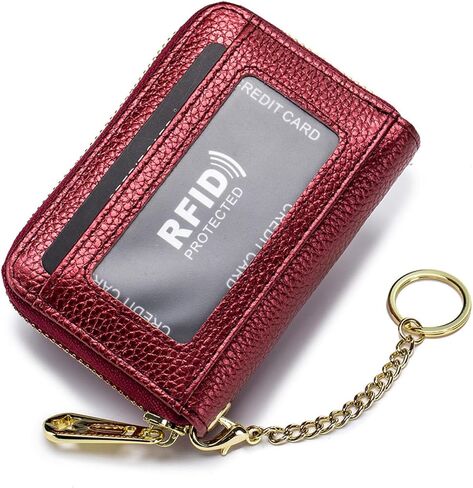 Tapp Collections RFID Credit Card Holder, Small Leather Zipper Card Case Wallet with ID Window & Detachable Keychain - Black in Saudi Arabia