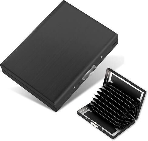 YILANDI RFID حامل بطاقة الائتمان رفيعة محفظة بطاقة الائتمان المعدنية حافظة حماية لبطاقة الائتمان مع 10 فتحات للبطاقات حافظة بطاقات محمولة منظم بطاقات العمل للنساء أو الرجال (أسود) in Kuwait